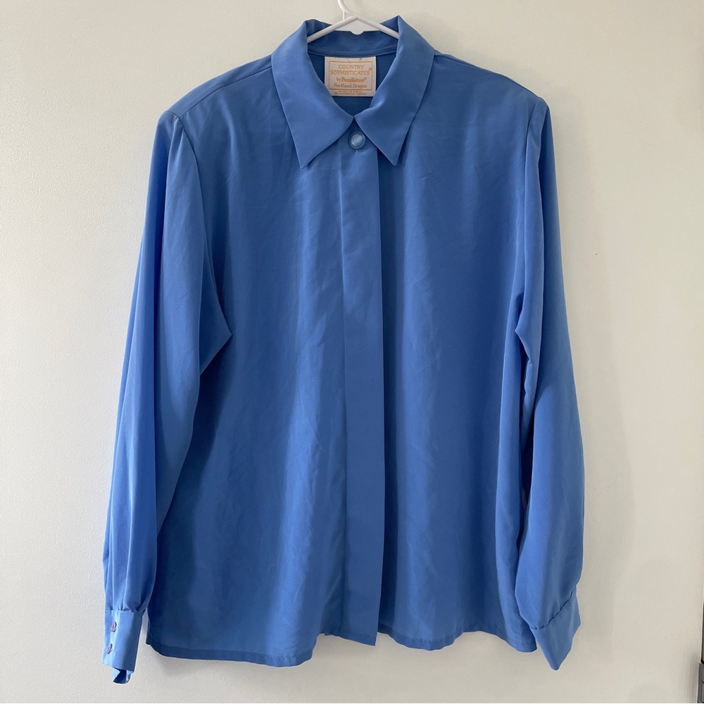 Vintage Country Sophisticates by Pendleton Blue Long Sleeve Button Blouse